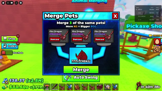 Three Fire Dragons selected with a 335038 KG result egg preview